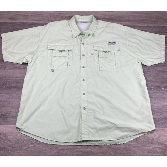 Columbia PFG Men 2X/2TF Lime Green Pocket Vented Short Sleeve Button Up Shirt - Picture 2 of 11